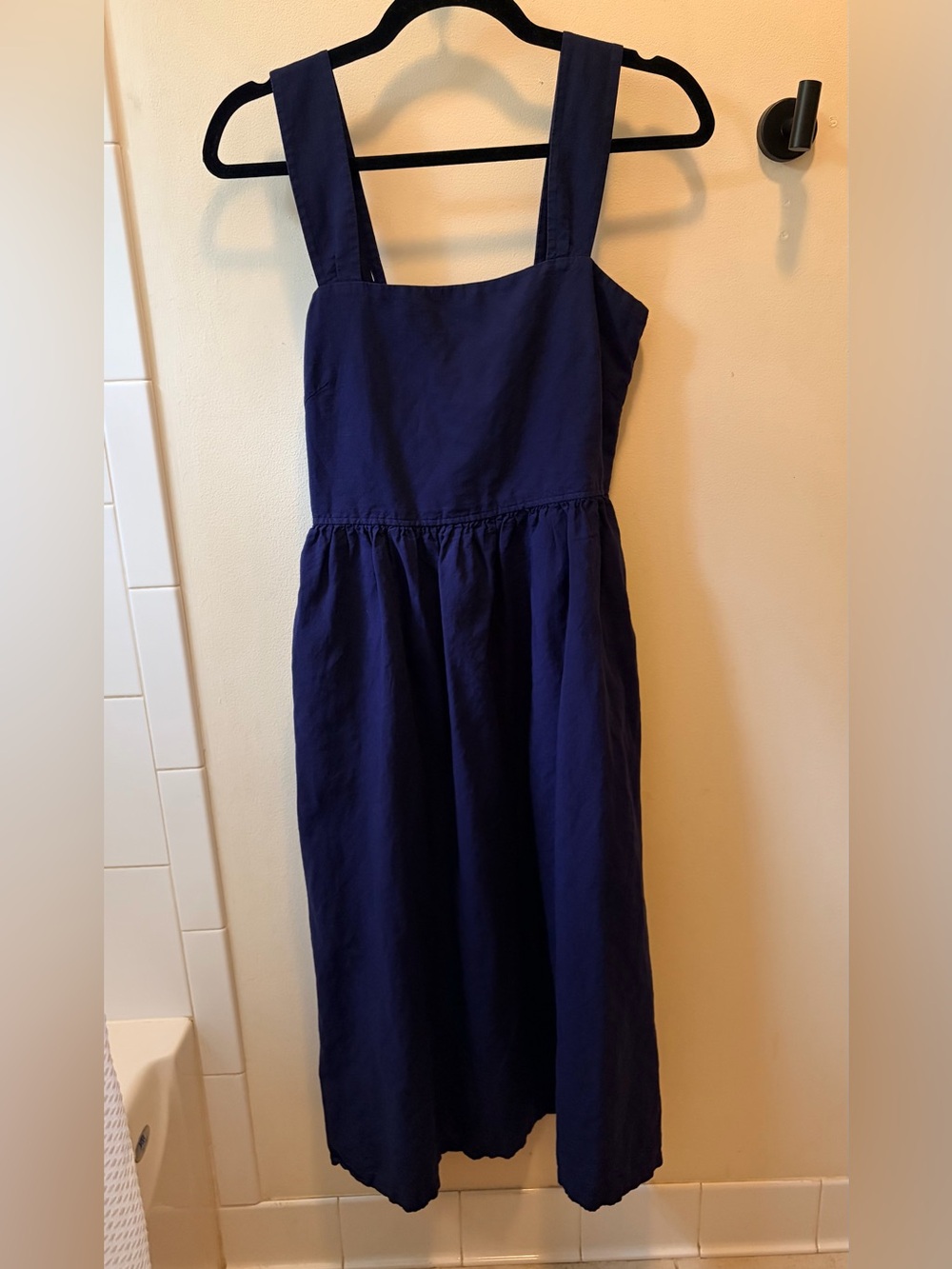 UNIQLO midi dress linen blend sleeveless navy blue xs